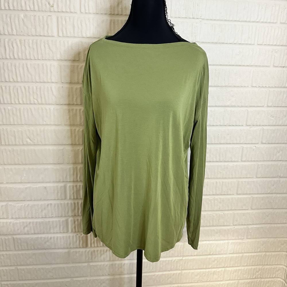 Lululemon Athletic Top Sz L Green Long Sleeve Stretch Logo Cutout Crossover Back